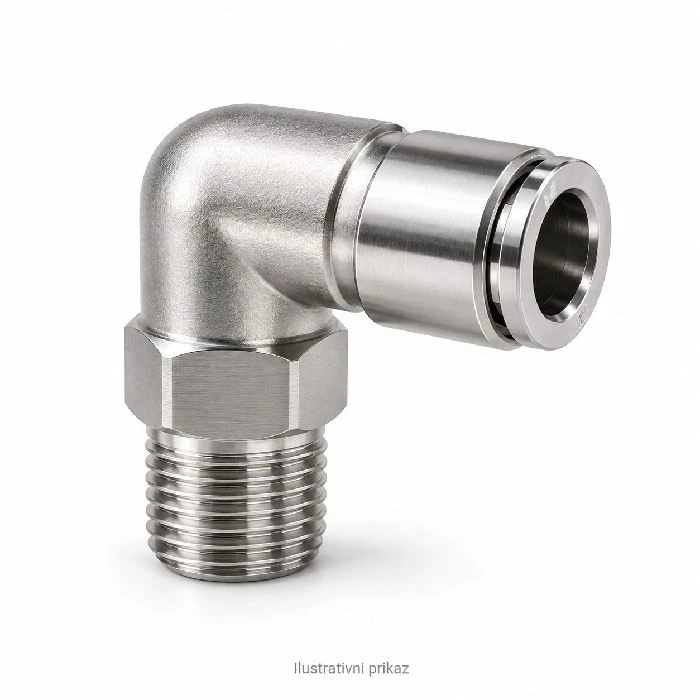 Pnevmatski hitri priklop 90st moški navoj 1/8 na cev 10mm INOX
